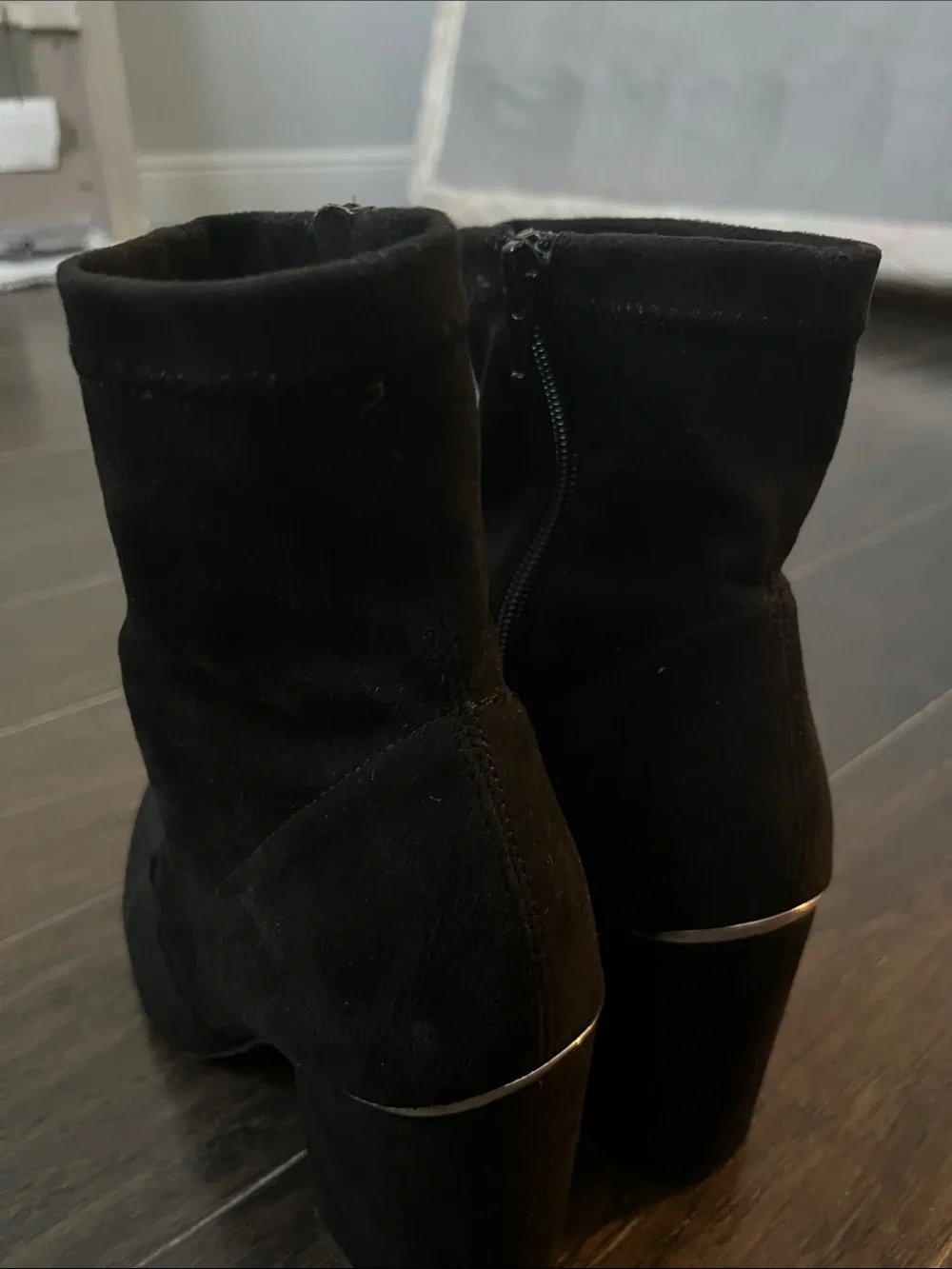 Steve Madden Black Suede Block Heel Ankle Booties with Side Zip